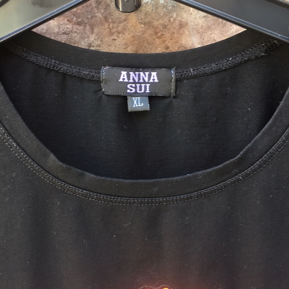 Anna Sui Short Sleeve Orange Flower Black T-shirt size Small Medium - Picture 2 of 10
